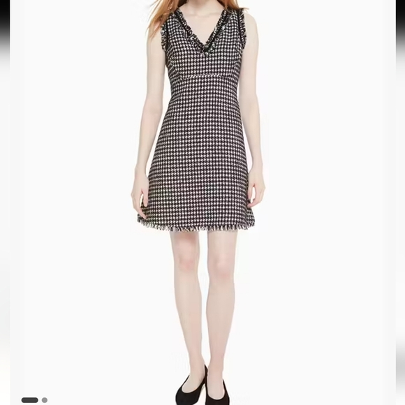 Kate Spade Houndstooth Tweed Black and White Sleeveless Dress Size 10 - Picture 1 of 11